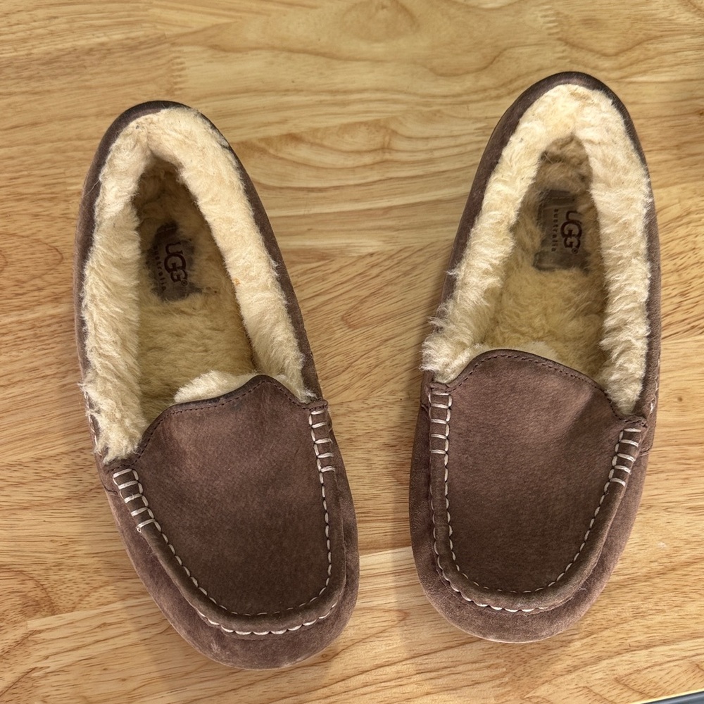 UGG Brown Suede Shearling Moccasin Slippers